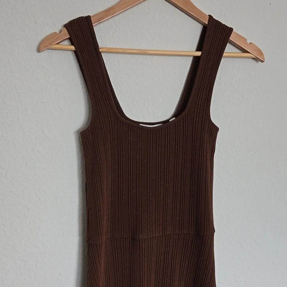 Vince Rib Sweetheart-Neck Camisole Dress Sleeveless A-line Hazelnut Brown S - Picture 4 of 10
